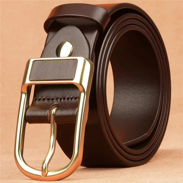 Premium Deep Brown Leather Belt for Men – Brushed Gold Buckle Formal Leather Belt