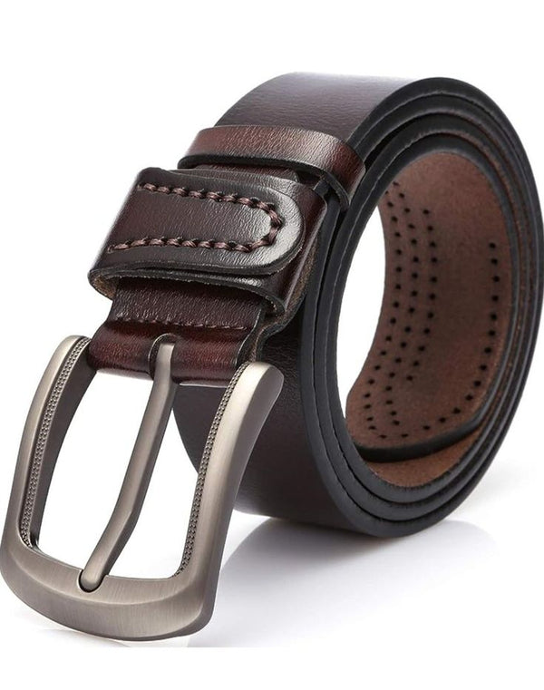 Dark Brown Genuine Leather Belt for Men – Designer Matte Black Buckle for Formal Suits & Jeans