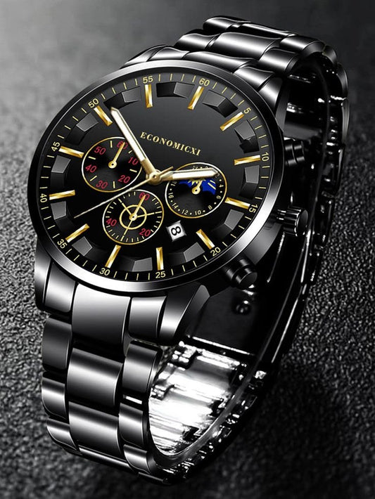 Premium Chronograph Watch for Men – The Contemporary Monarch Black Dial Analog Timepiece